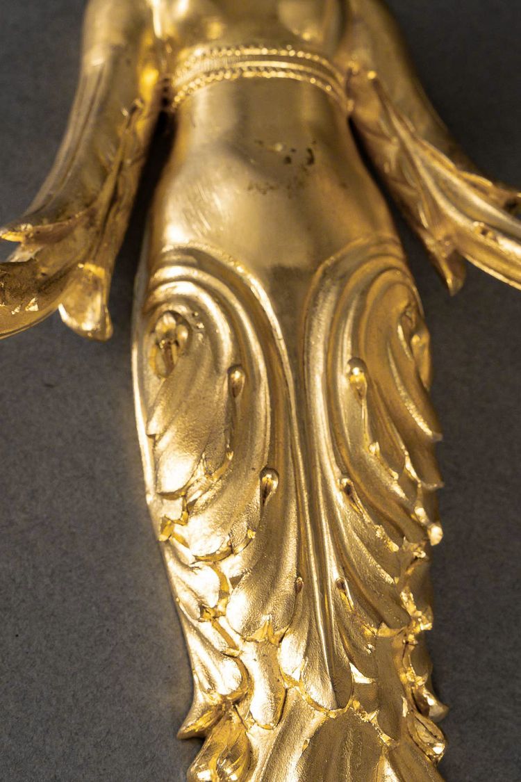 A pair of Louis XVI style Aux Termes de Femmes sconces in chiseled and gilt bronze circa 1850-1870