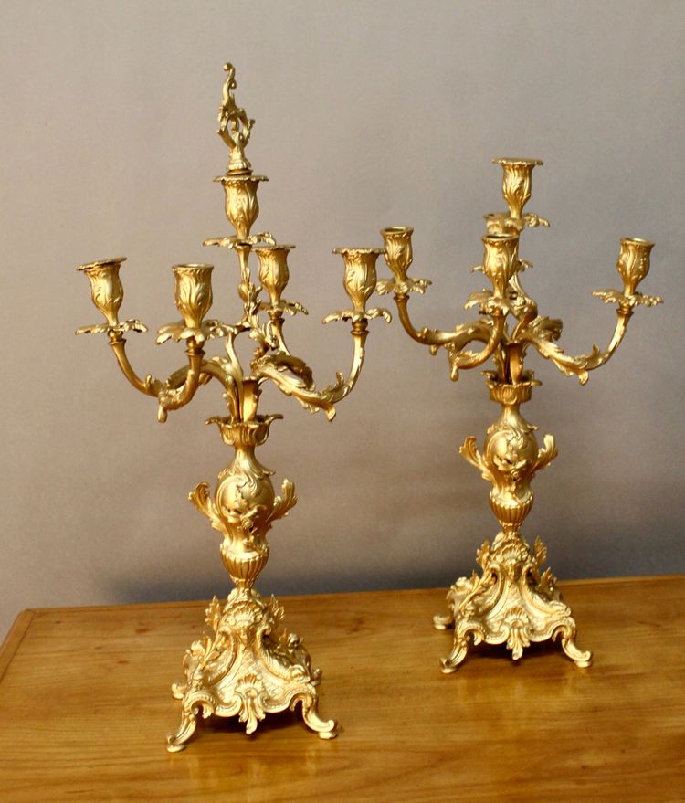 Pair Of Bronze Rocaille Style Candlesticks