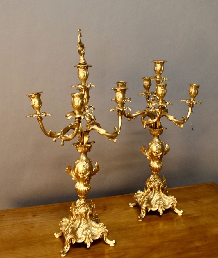 Pair Of Bronze Rocaille Style Candlesticks