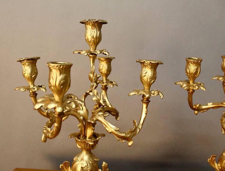 Pair Of Bronze Rocaille Style Candlesticks