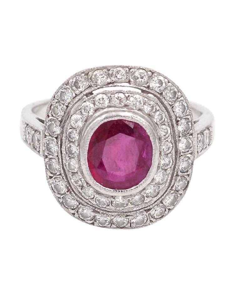 Ruby And Diamond Ring In 18k White Gold, Brilliant Cut Diamonds, 0.84 Ct Ruby