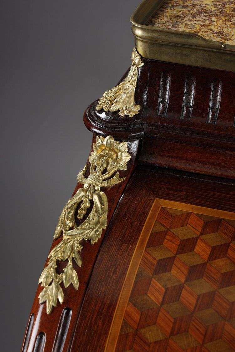 LOUIS XVI STYLE CYLINDER DESK IN MARQUETRY AND GILT BRONZES, LATE 19TH CENTURY