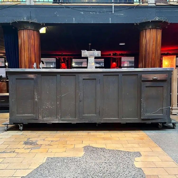 Oak bar counter with stainless steel top