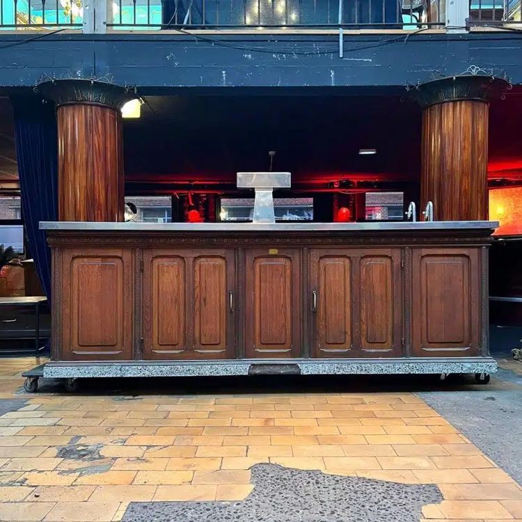 Oak bar counter with stainless steel top