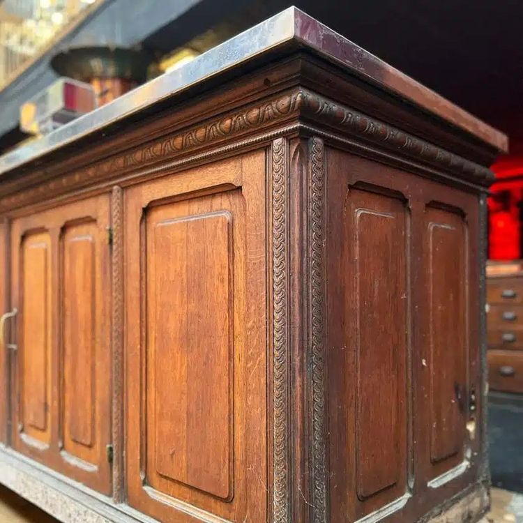 Oak bar counter with stainless steel top