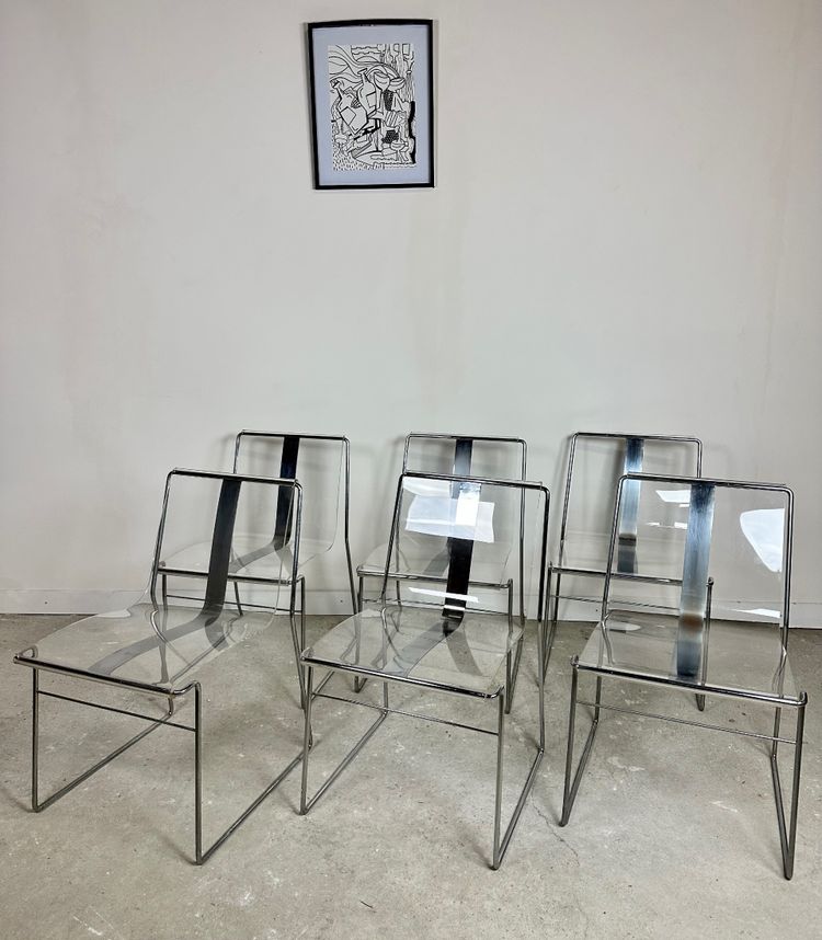 Chairs (set of 6) Filglass by Jacques Charpentier 1971'S