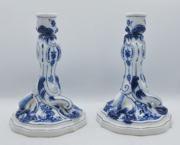 Meissen porcelain candlesticks.