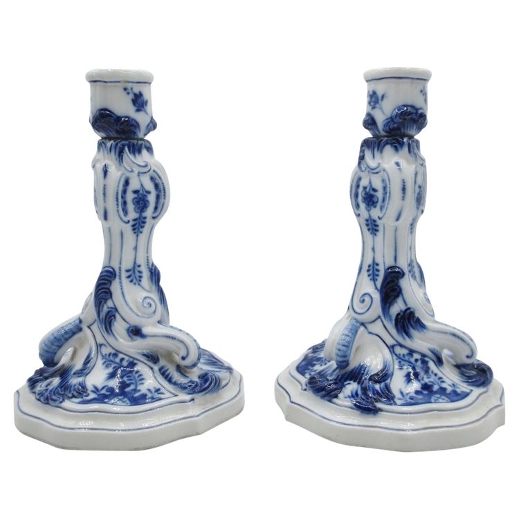 Meissen porcelain candlesticks.