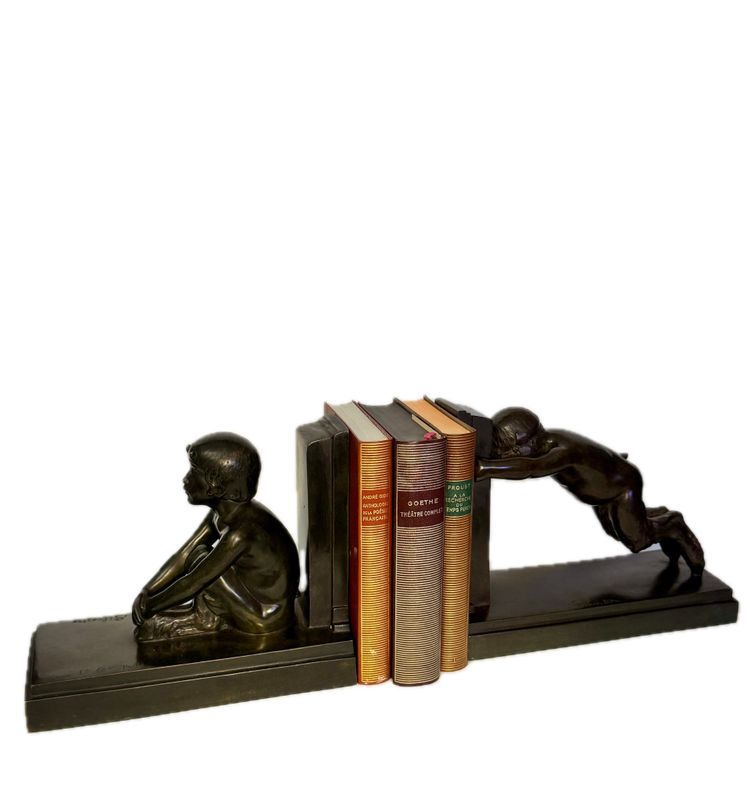 Pair of ArtDeco bookends - Small bronze fauns - Paul Silvestre - Susse frères