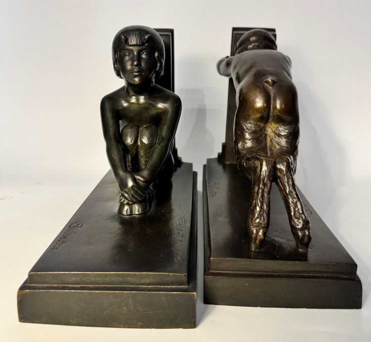 Pair of ArtDeco bookends - Small bronze fauns - Paul Silvestre - Susse frères