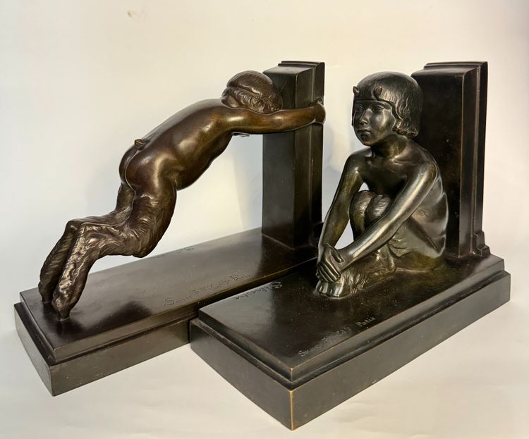 Pair of ArtDeco bookends - Small bronze fauns - Paul Silvestre - Susse frères