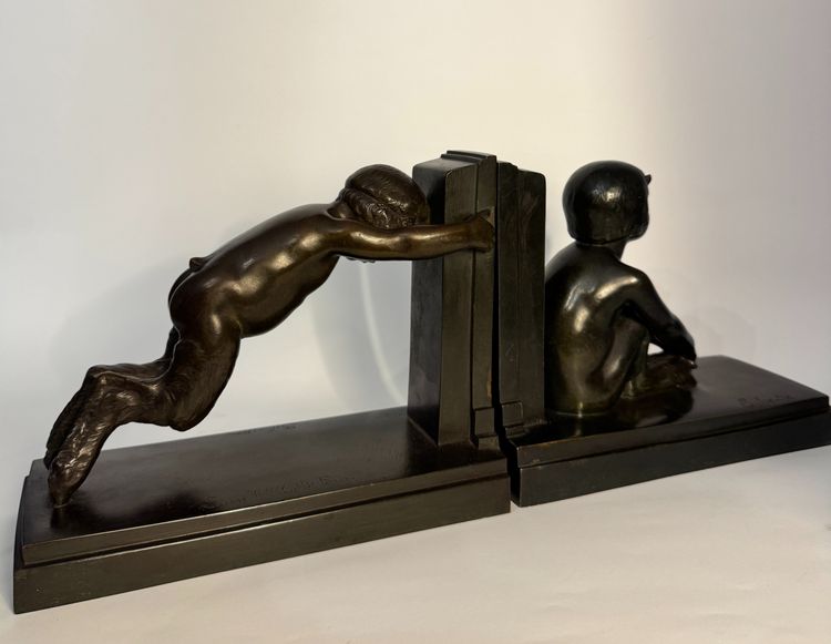 Pair of ArtDeco bookends - Small bronze fauns - Paul Silvestre - Susse frères