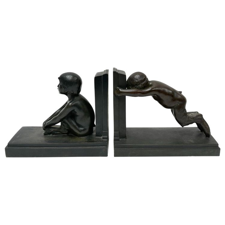 Pair of ArtDeco bookends - Small bronze fauns - Paul Silvestre - Susse frères