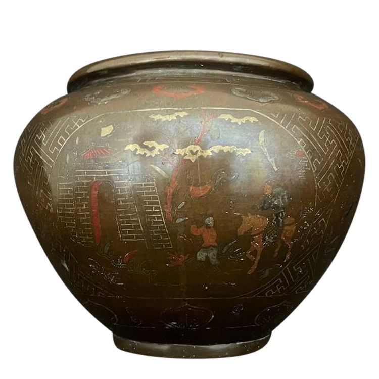 South China or Vietnam. Bronze Vase with Metal Inlaid Decoration. 19th Century.