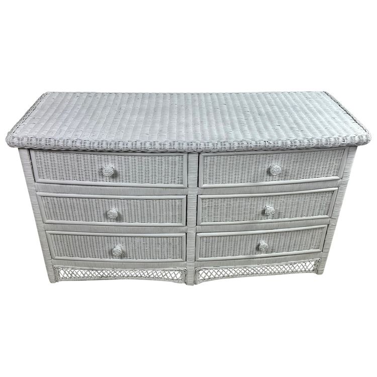 Curved chest of drawers in white woven rattan 1980's