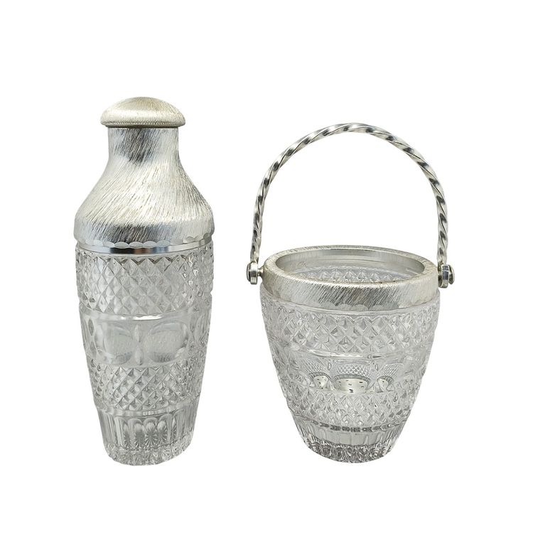 1960s Gorgeous Cut Crystal Cocktail Shaker with Ice Bucket by Arir. Made in Italy.