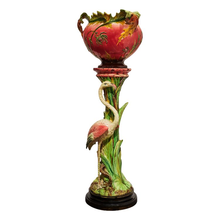 D. Massier, Complete with Flemish Rose and Thistles, Art Nouveau Ceramic Barbotine