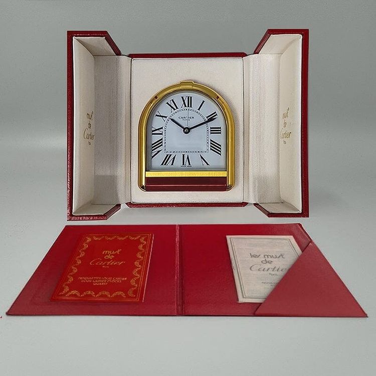 1980s Gorgeous Cartier Romane Alarm Clock Pendulette. Made in Swiss