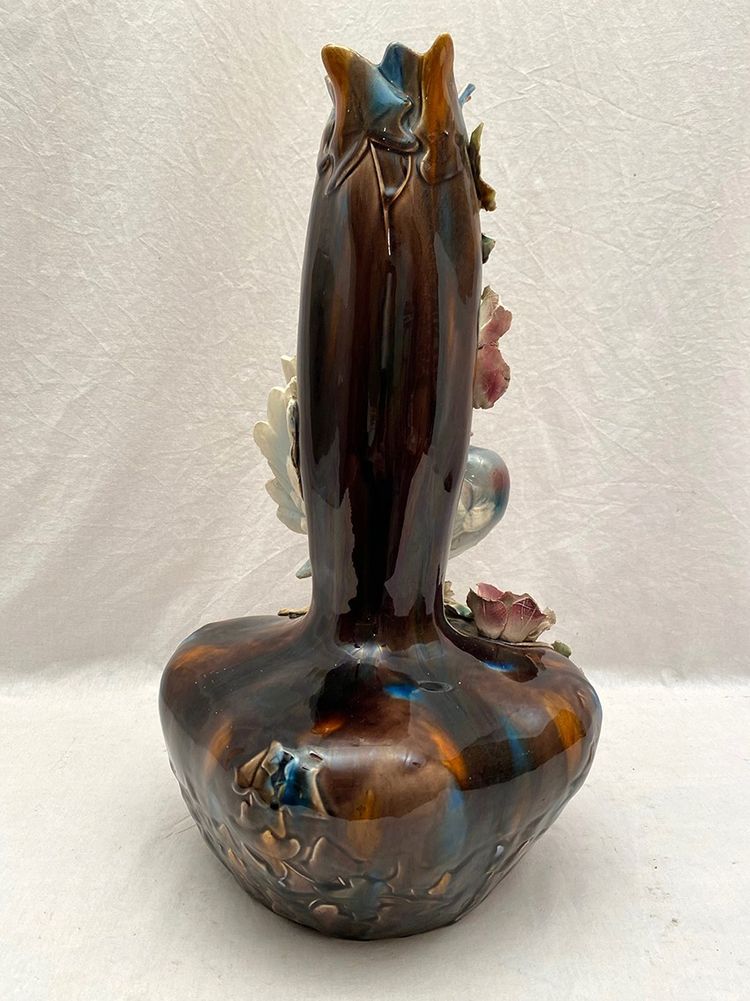 Large high-relief slip vase from the early 20th century