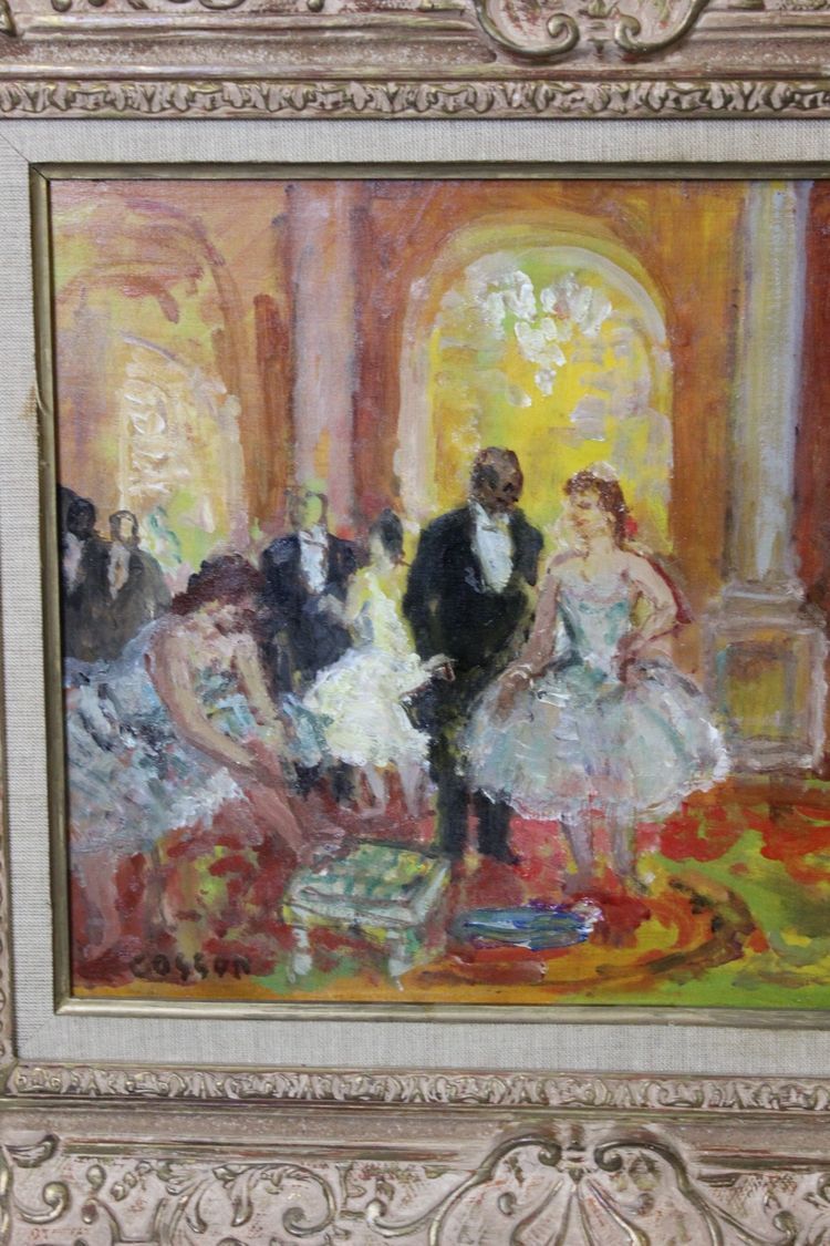 Oil on panel, The Foyer of the Opera by Cosson