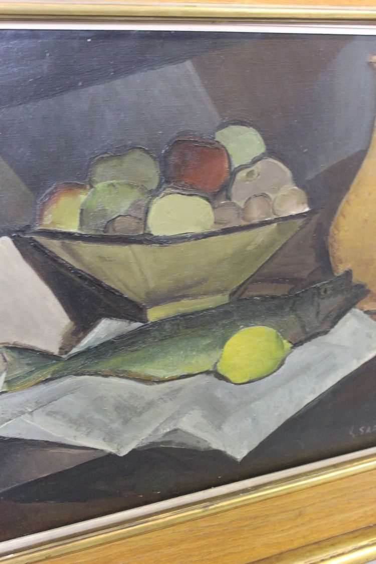 Oil on Canvas Still Life with Trout by Sabatier Circa 1940