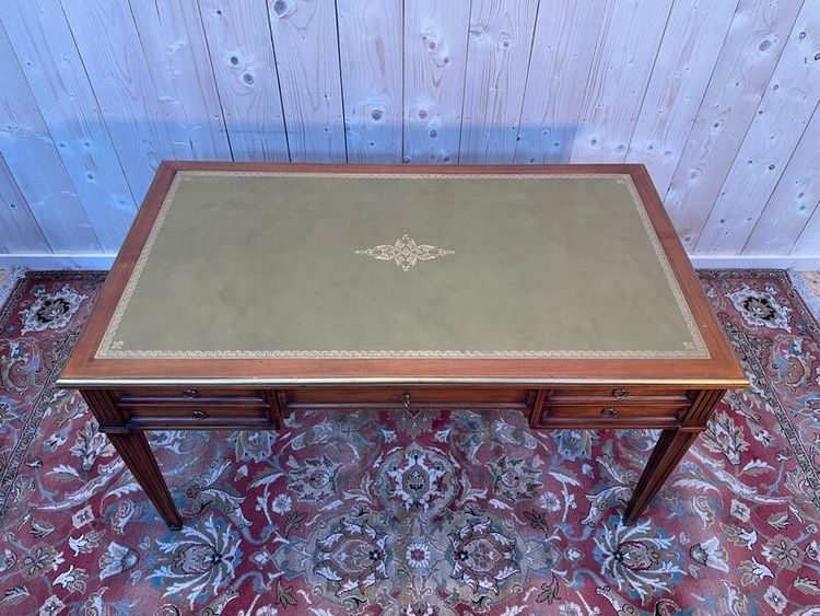 Louis XVI style desk in cherry and green leather