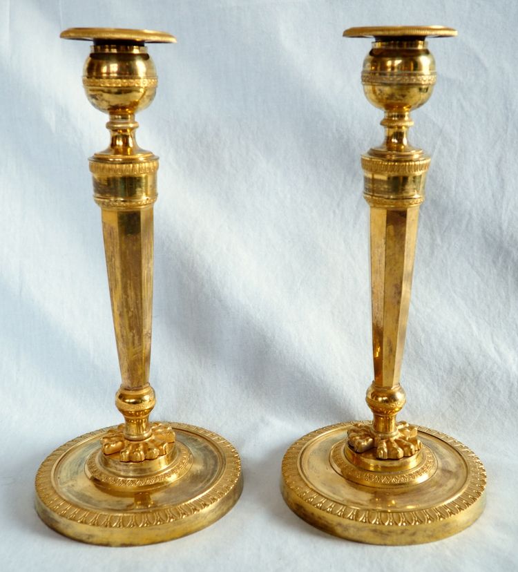 Pair of Empire gilt bronze candlesticks - Return from Egypt, Consulate period -