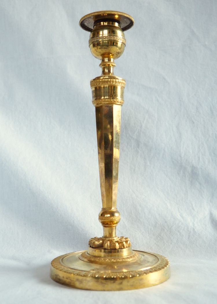 Pair of Empire gilt bronze candlesticks - Return from Egypt, Consulate period -