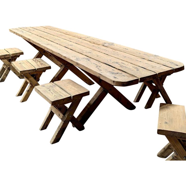 Table De Ferme En Sapin Avec 7 Tabouret