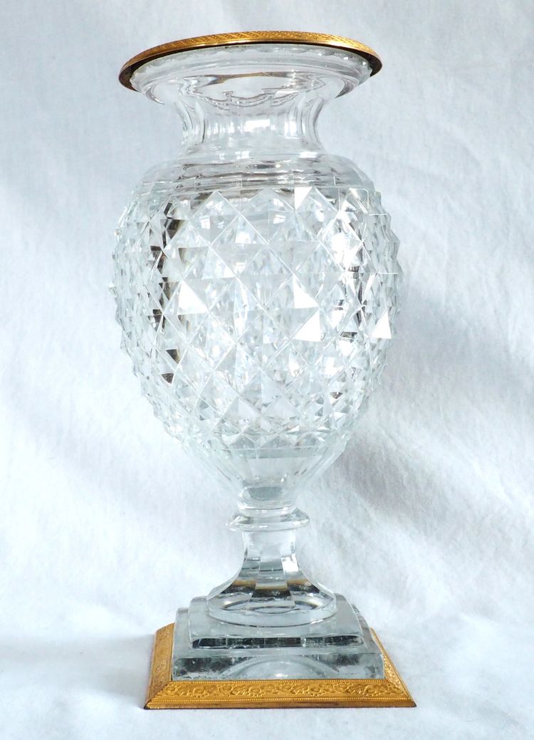 Charles X period vase in cut Creusot crystal, gilded bronze mount