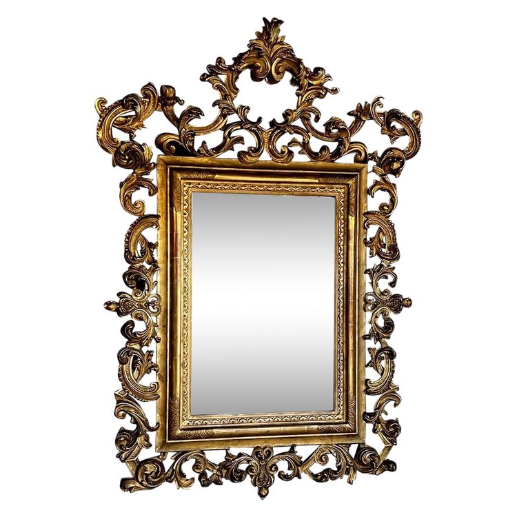 Louis XV Rocaille Style Gilded Wood and Stucco Mirror