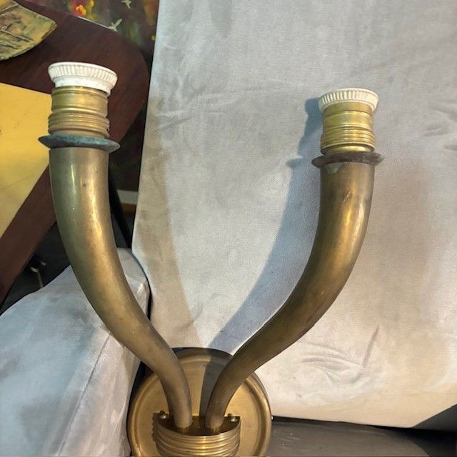 Antique pair of Giò Ponti bronze wall lamps. 1930s, two arms. Size 37 x 25