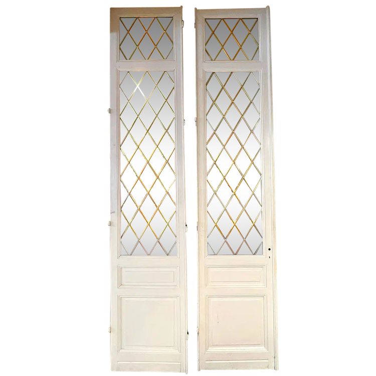 Pair of Simple Doors with Colored Stained Glass Windows