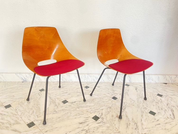 Pair of barrel chairs by Pierre Guariche for Steiner, 1950s.