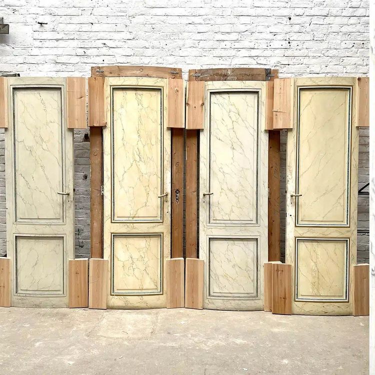 4 Curved Doors and 2 Louis XVI Pattern Cupboard Fronts, Marbled Paint