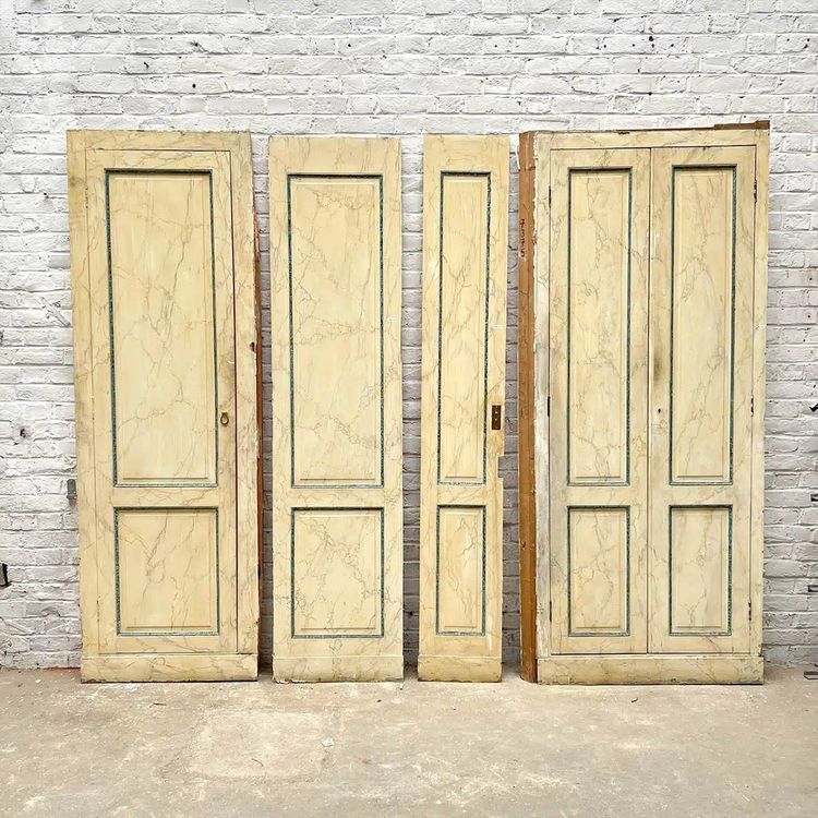 4 Curved Doors and 2 Louis XVI Pattern Cupboard Fronts, Marbled Paint