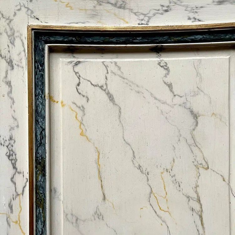 4 Curved Doors and 2 Louis XVI Pattern Cupboard Fronts, Marbled Paint