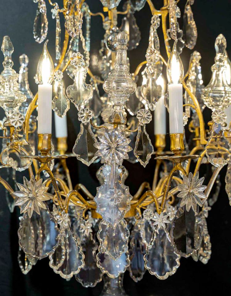 Lustre d'Époque Louis XV en Bronze Doré et Cristal Taillé vers 1760-1780