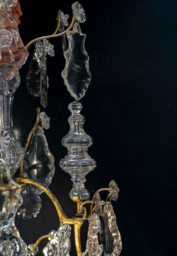 Lustre d'Époque Louis XV en Bronze Doré et Cristal Taillé vers 1760-1780