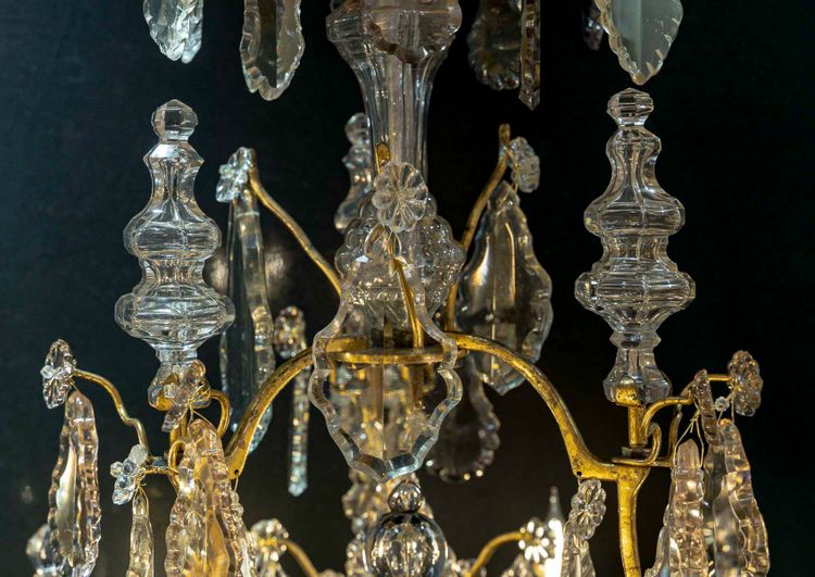 Lustre d'Époque Louis XV en Bronze Doré et Cristal Taillé vers 1760-1780