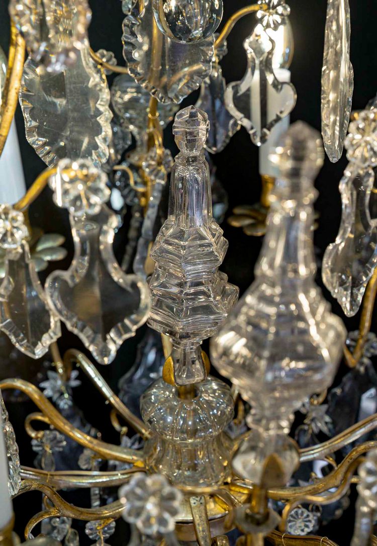 Lustre d'Époque Louis XV en Bronze Doré et Cristal Taillé vers 1760-1780