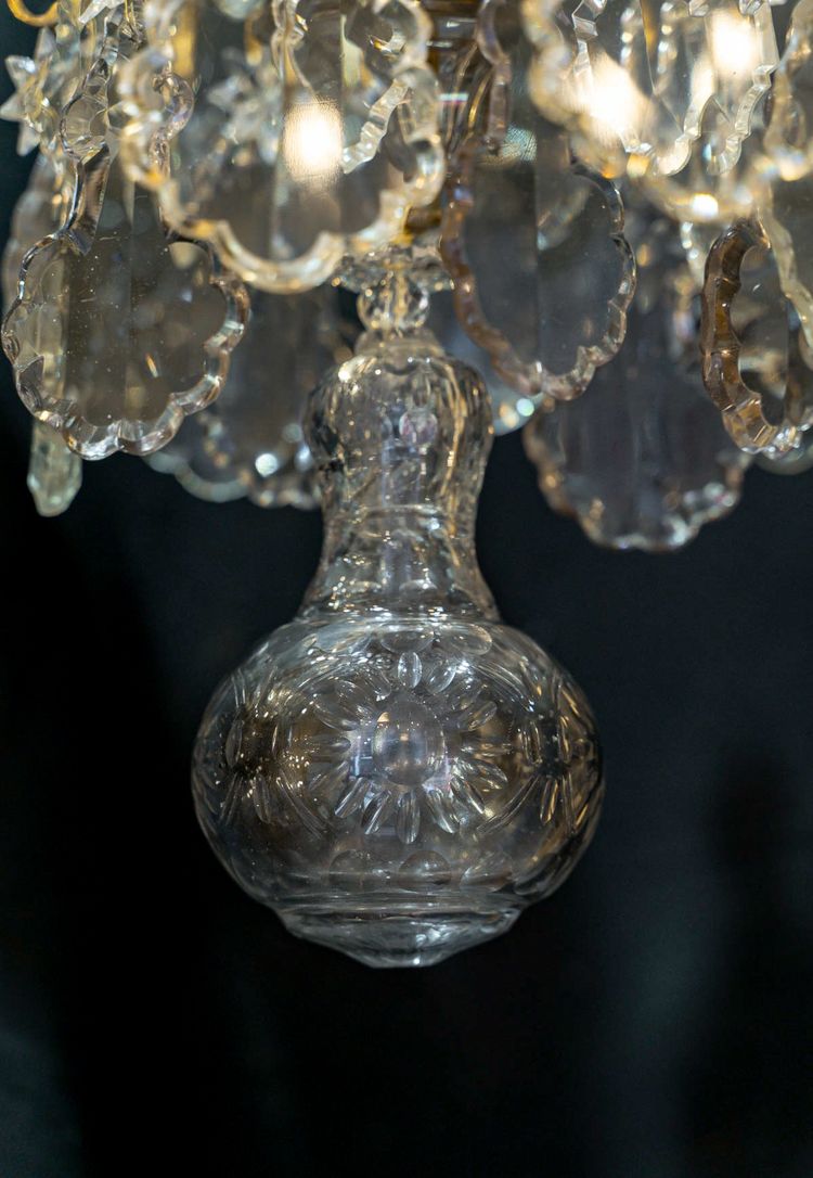 Lustre d'Époque Louis XV en Bronze Doré et Cristal Taillé vers 1760-1780