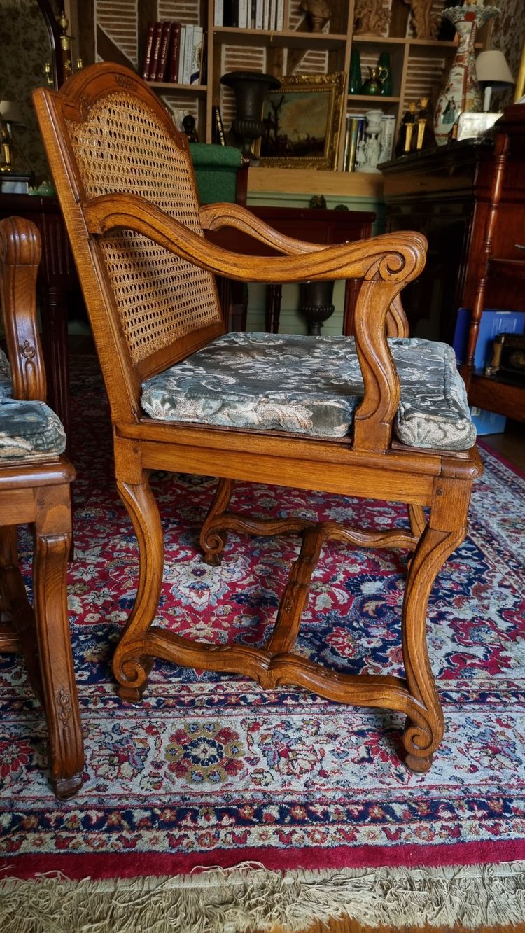 Pair of Louis XIV style caned armchairs. Late 19th century.