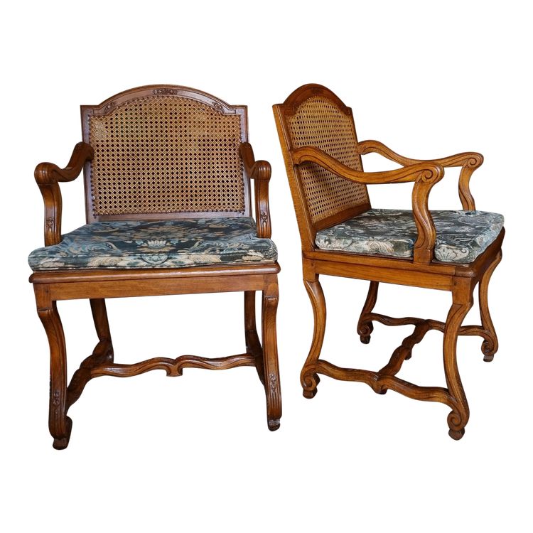 Pair of Louis XIV style caned armchairs. Late 19th century.