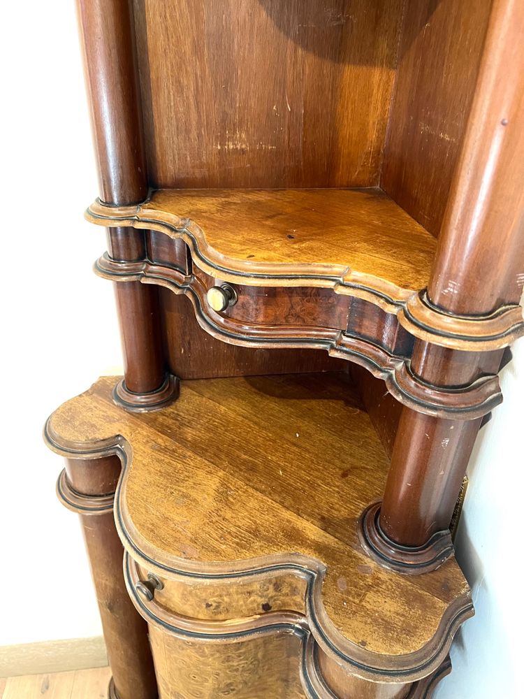 Superb Corner Cabinet in Burl Walnut Veneer - 19th Century