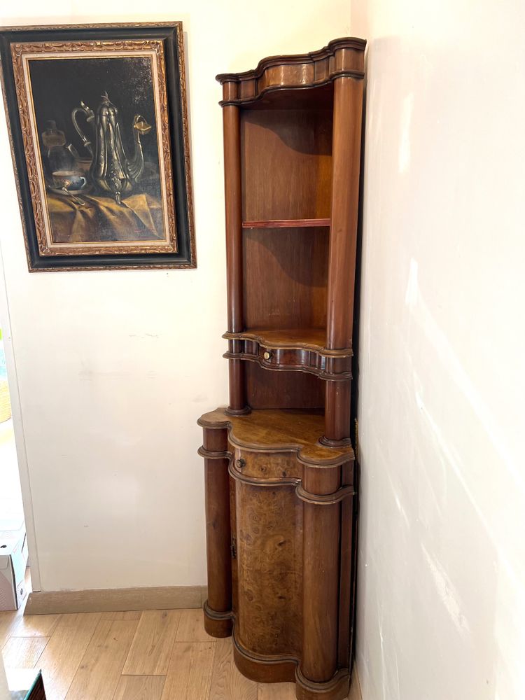 Superb Corner Cabinet in Burl Walnut Veneer - 19th Century