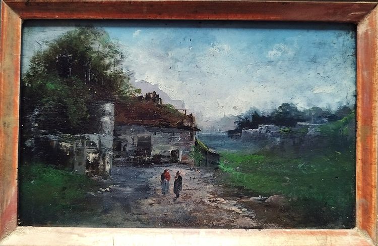 Oil  Painting Landscape The Mill 19th Century