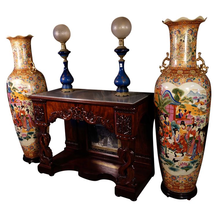 Large pair of Asian Satsuma vases, 166 cm