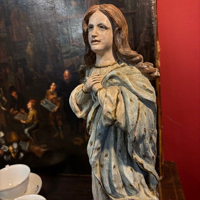 Ancient painted terracotta sculpture of the Immaculate Madonna. 1827 Luigi Pettinari Sculptor. H 48