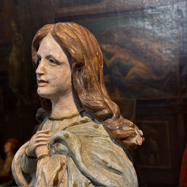 Ancient painted terracotta sculpture of the Immaculate Madonna. 1827 Luigi Pettinari Sculptor. H 48